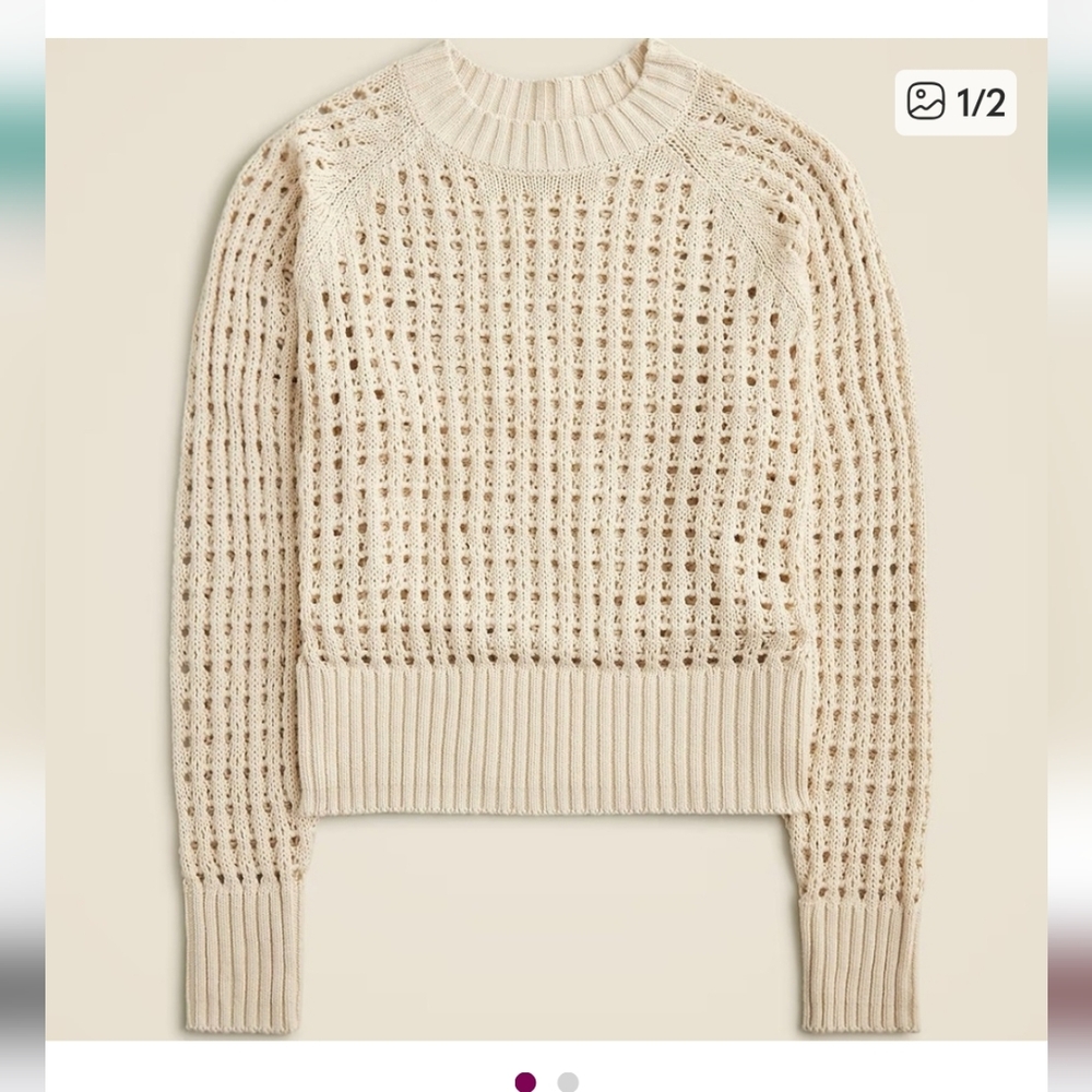 J.Crew Pointelle crewneck 100% Cotton sweater Beige Cream NWOT Crochet